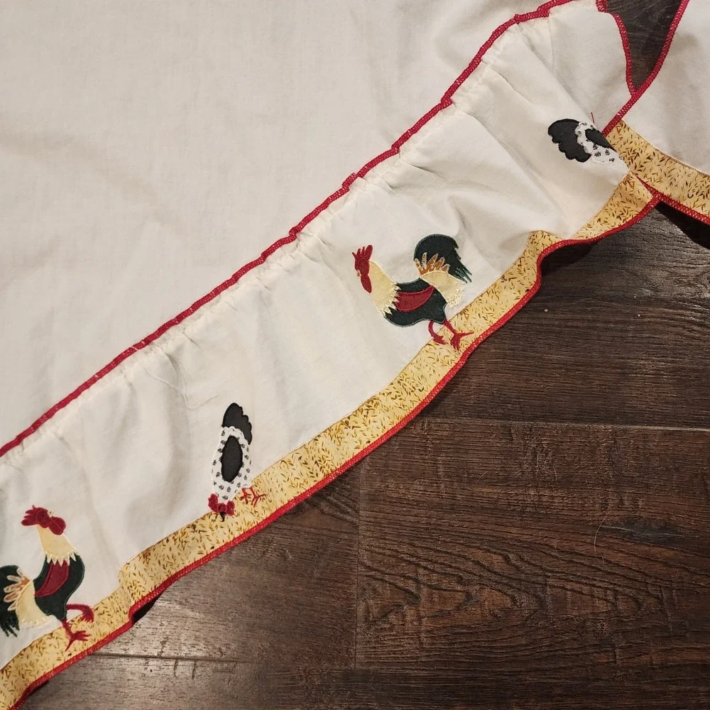Rooster Chicken Embroidered Ruffle Swag Kitchen Curtains Country Farmhouse Decor
